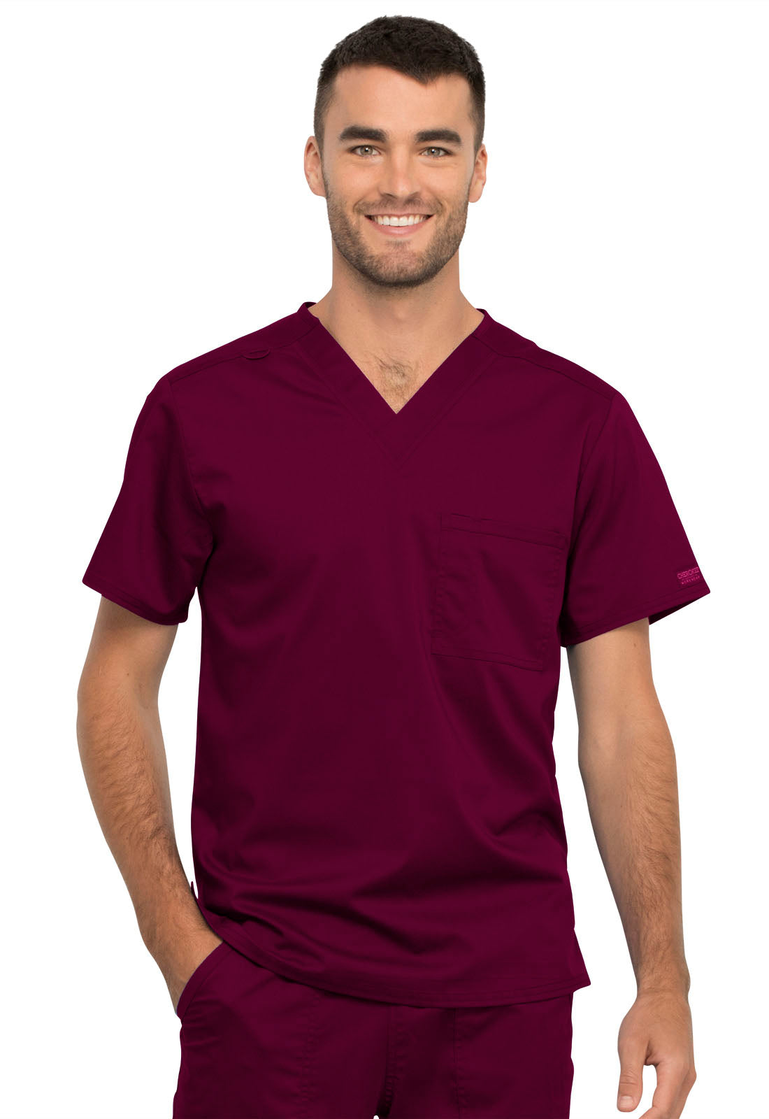 Unisex Unisex 1 Pocket Tuckable V-Neck Top - Wine